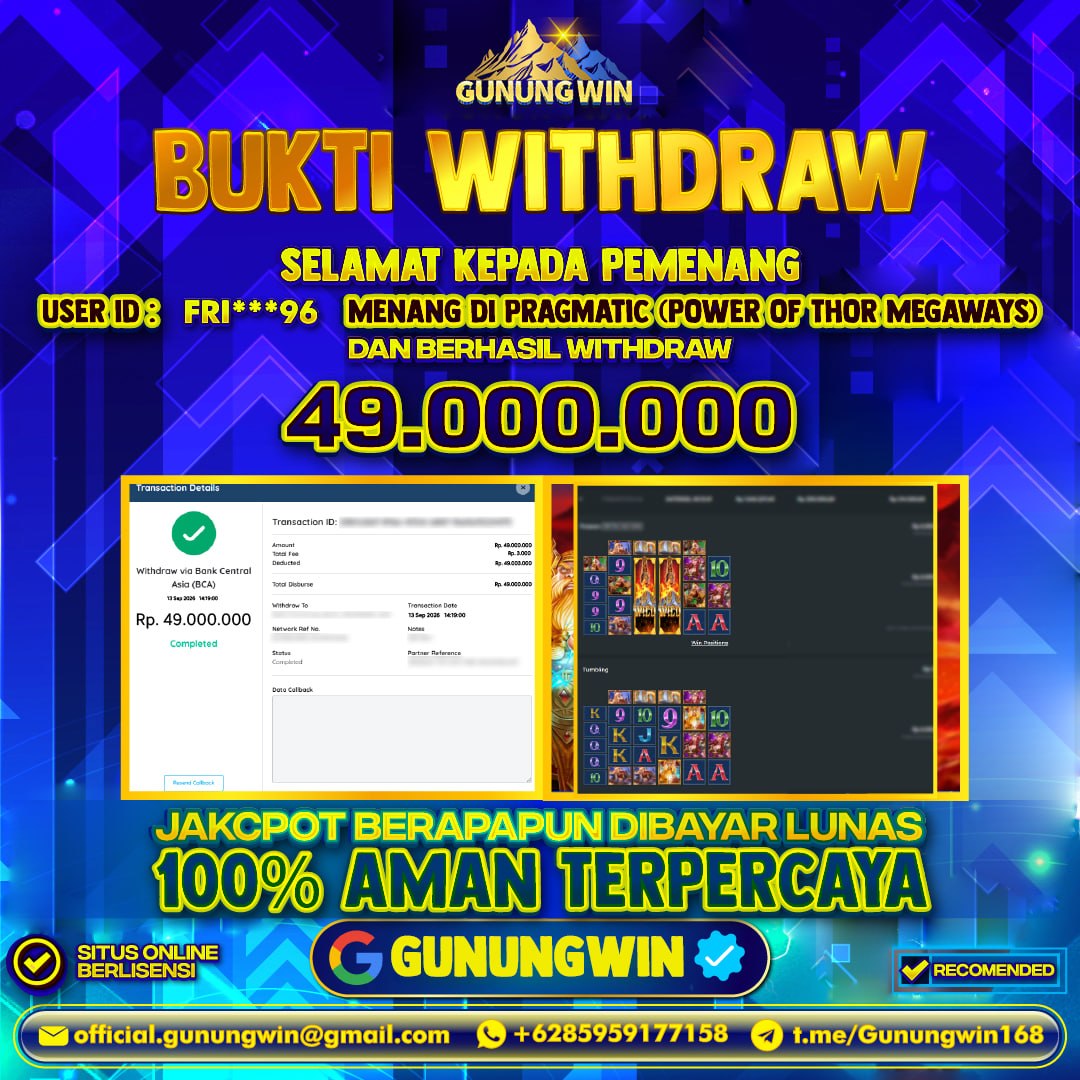 BUKTI WITHDRAW Power Of Thor Megaways - Pragmatic Gunungwin