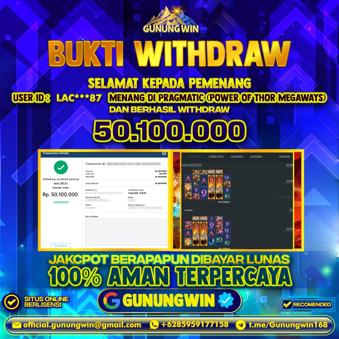 BUKTI WITHDRAW Power Of Thor Megaways - Pragmatic Gunungwin