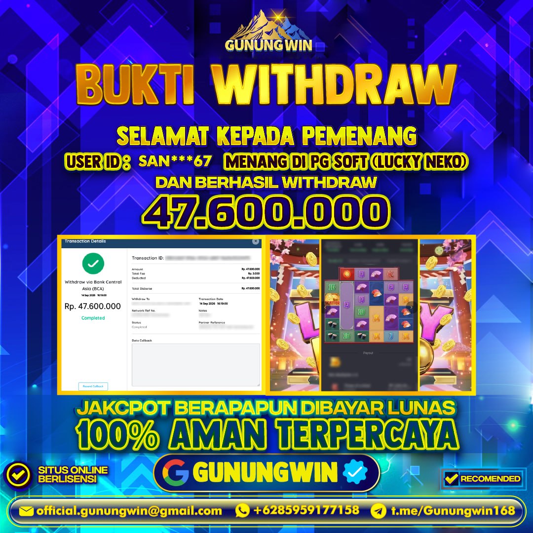 BUKTI WITHDRAW Lucky Neko - Pg Soft Gunungwin